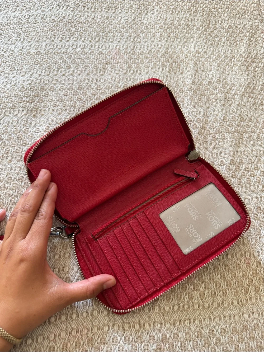 Michael Kors Red Leather Wristlet Clutch with MK Logo